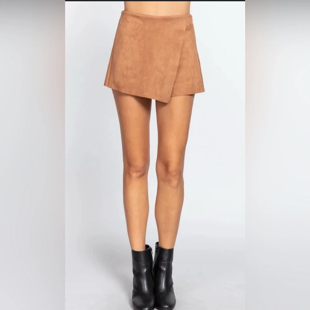 BLANKNYC Almond Leather Suede Tan Wrap Skirt 28 New - Picture 2 of 9